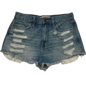 Hollister High Rise Vintage Jean Shorts Distressed Festival Denim Blue Size 5/27